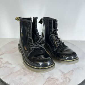 Doc Dr. Martens Black Patent Leather Boots UK 1/ US 2 Girls Kids